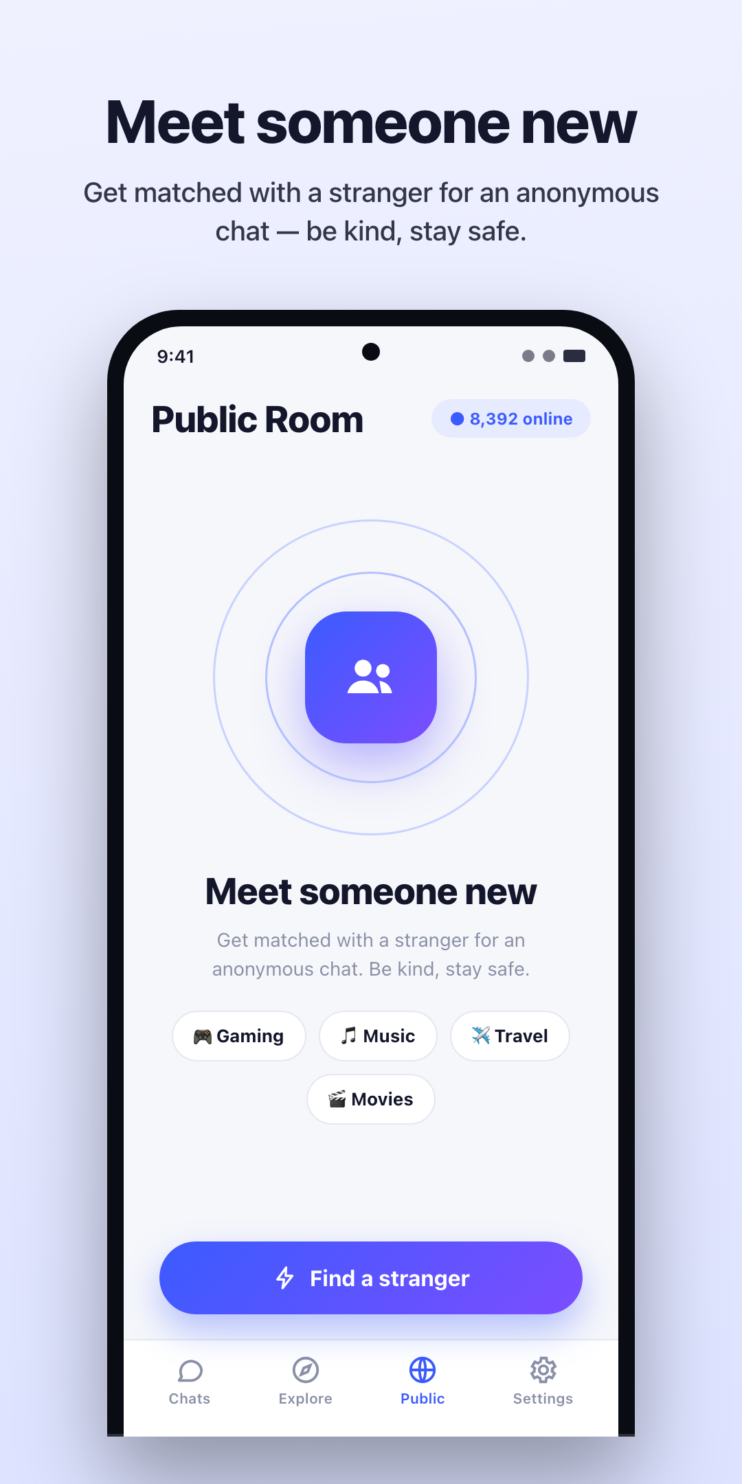 Public room screen — group conversations with the community