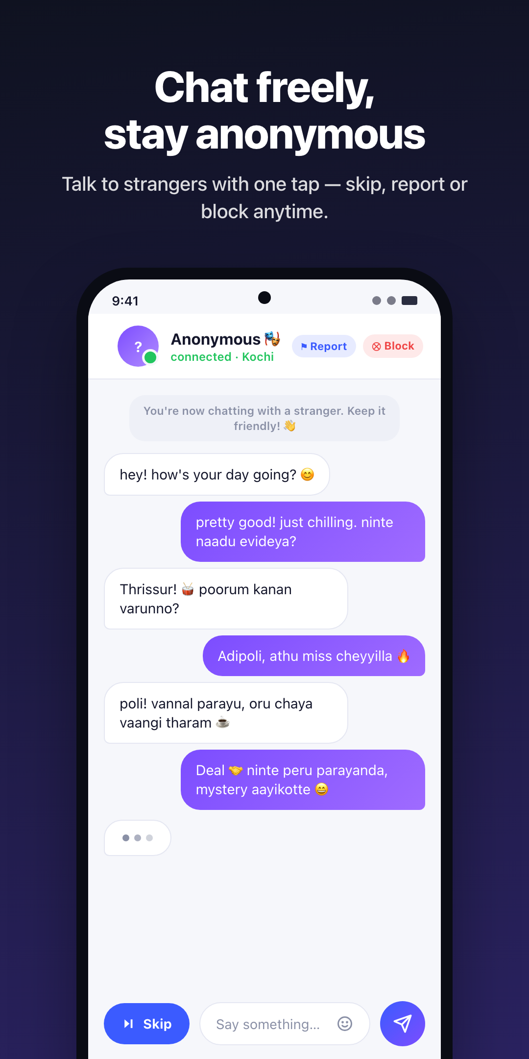 Random chat screen — get matched and meet someone new